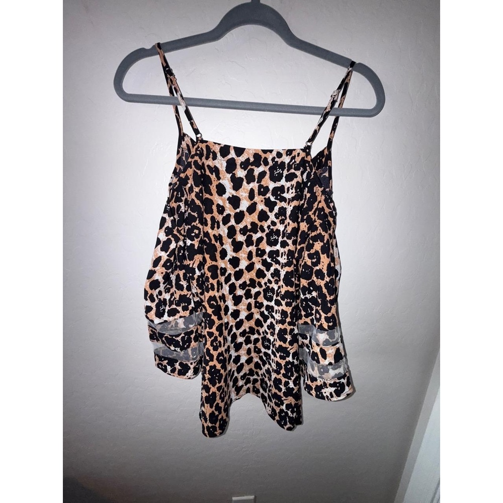 Blouse Womens Small Leopard Print Flare Sleeve Cold Shoulder Chic Y2K